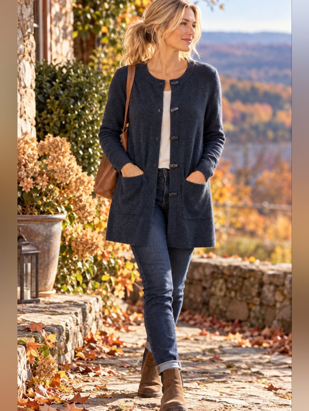 Ellen Tracy Merino Wool Blend Longline Cardigan Toggle Sweater Coat